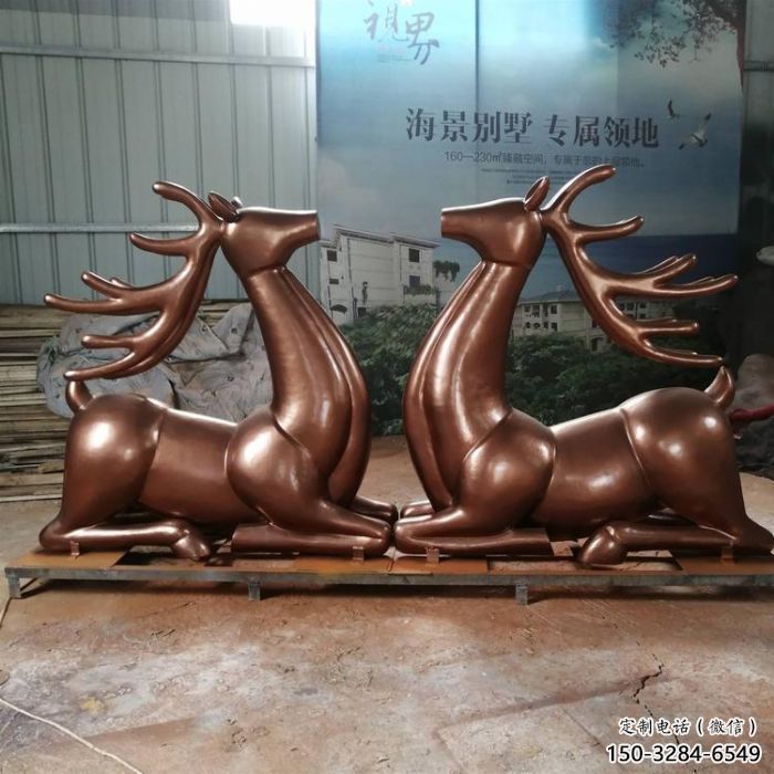售樓部馴鹿雕塑，噴砂發(fā)光雕塑，彩繪題材