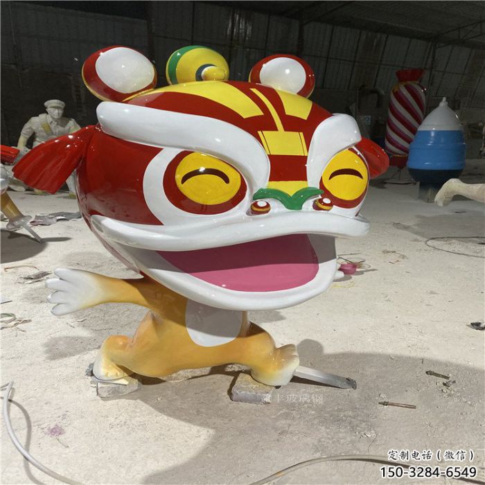 吉祥物動(dòng)物雕塑，卡通獅子雕塑，玻璃鋼彩繪效果