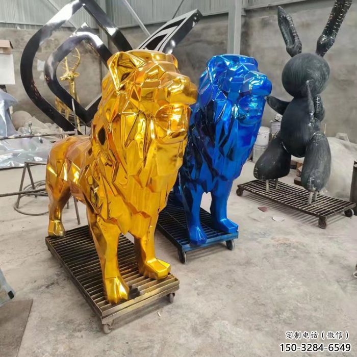 電鍍獅子雕塑精選，美陳雕塑，鍛造不銹鋼獅子雕塑通用