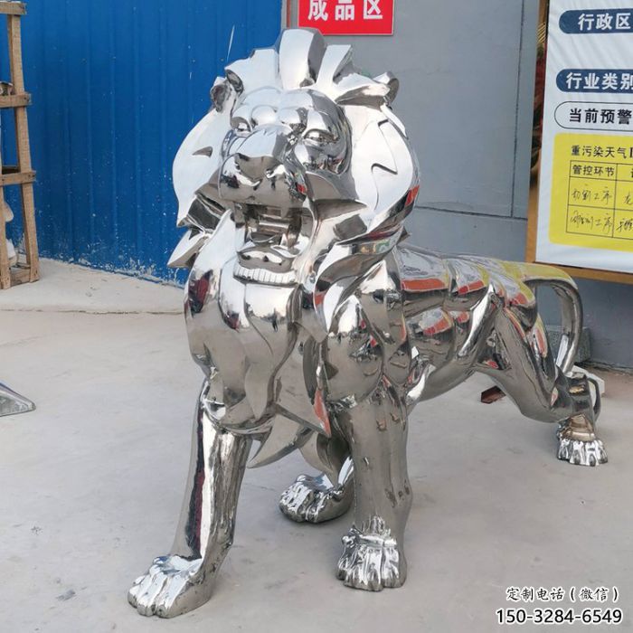 仿真獅子雕塑優(yōu)選，鏡面藝術(shù)，景觀不銹鋼獅子雕塑選用