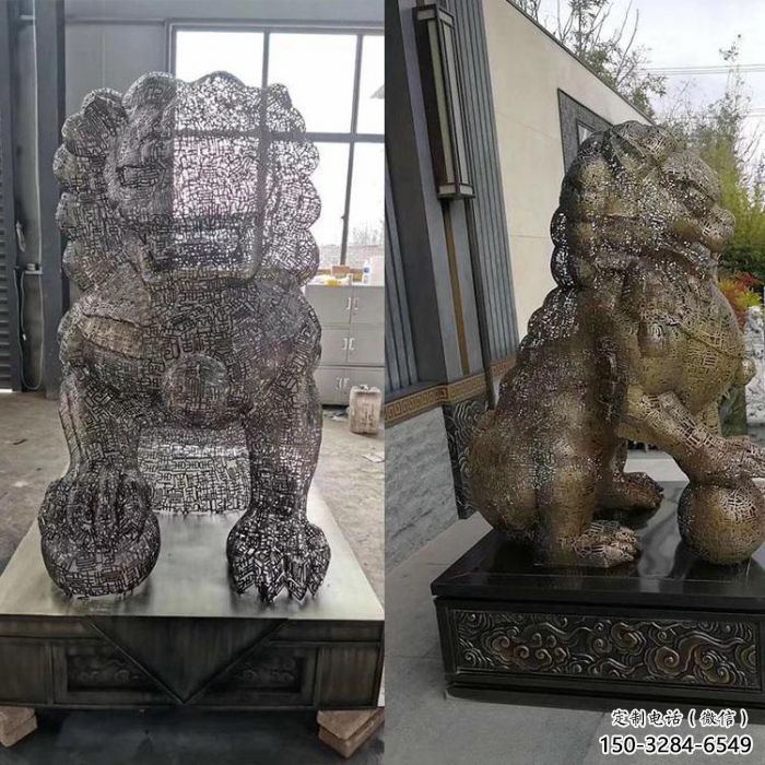編織獅子雕塑定價(jià)，透雕動(dòng)物雕塑，鏤空不銹鋼獅子雕塑