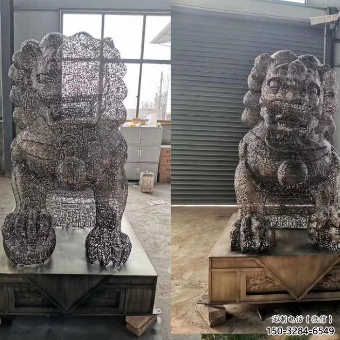透雕獅子雕塑常用，鏤空概念，不銹鋼獅子雕塑展品