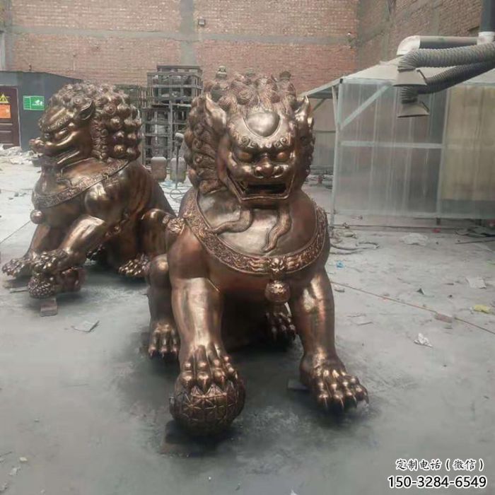 紅銅獅子雕塑制造商，室外軟裝，景觀蹲獅雕塑承接