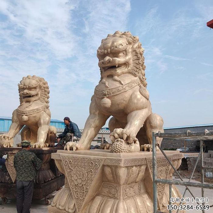 黃銅獅子雕塑常用，動物組合，大型鑄銅蹲獅雕塑定價