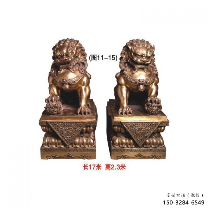 金屬獅子雕塑制作，城市裝飾，黃銅蹲獅雕塑選定