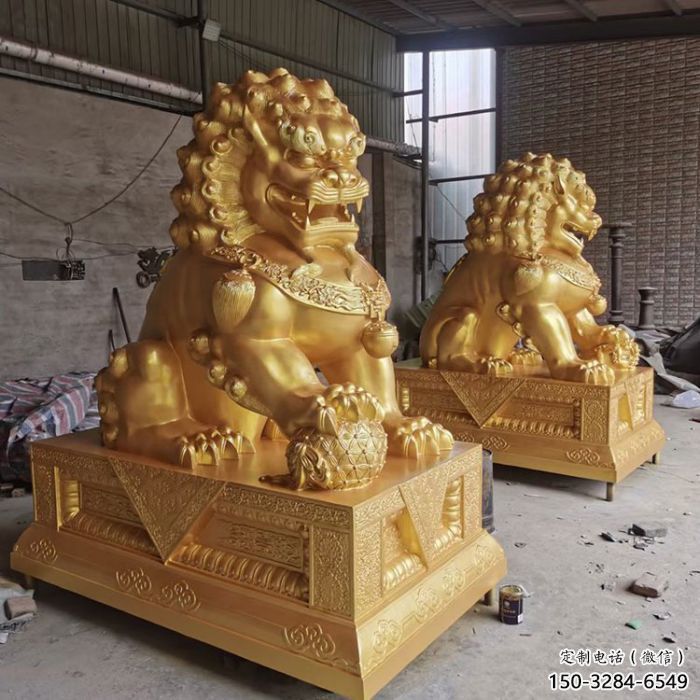 獅子雕塑制造商，黃銅動(dòng)物小品，鑄銅蹲獅雕塑定制