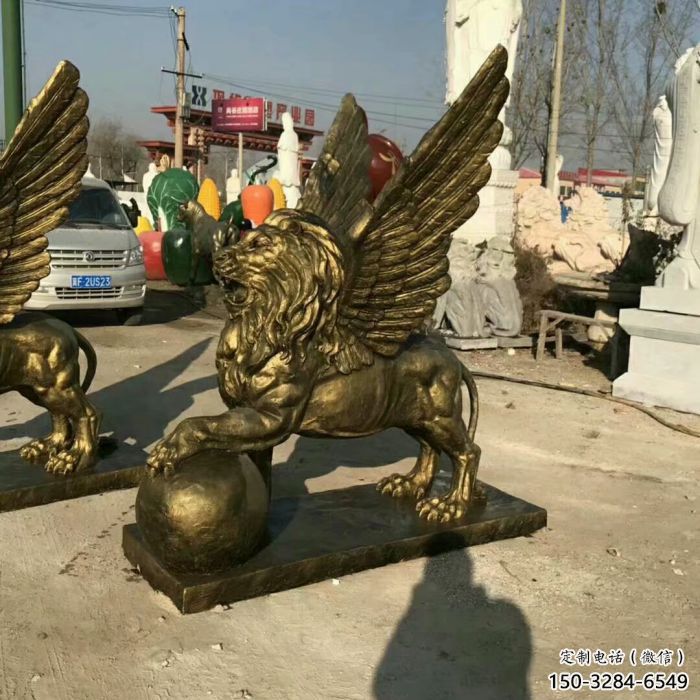 大型獅子雕塑公司，花園小品，飛獅雕塑裝飾提供