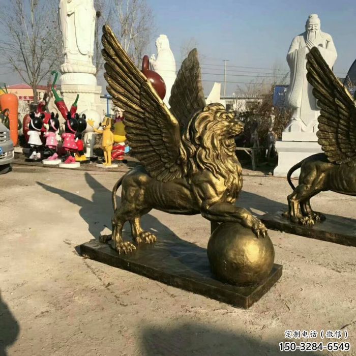 紀念獅子雕塑生產(chǎn)，廣場雕塑，飛獅雕塑展品