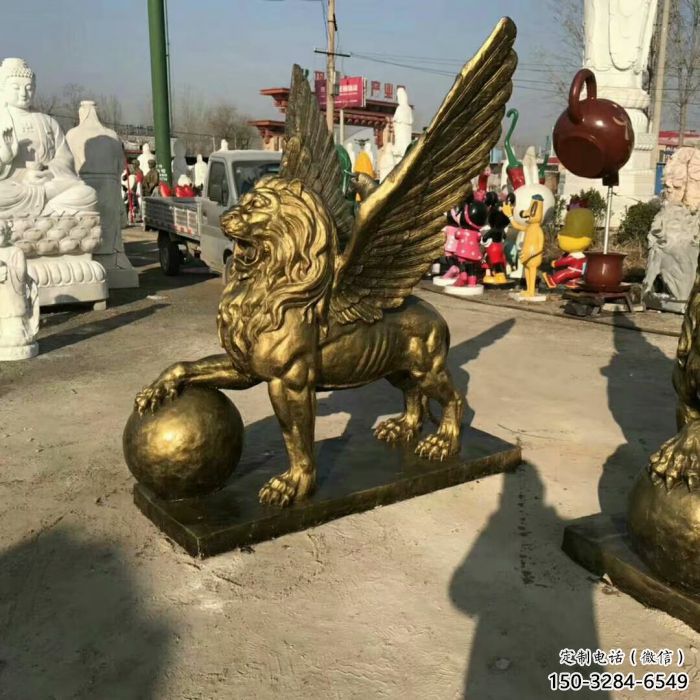 景觀獅子雕塑供求，抽象設(shè)計(jì)元素，仿銅飛獅雕塑觀賞型