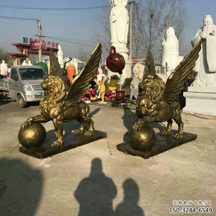 青銅獅子雕塑觀賞型，露天雕塑，戶外飛獅雕塑訂做