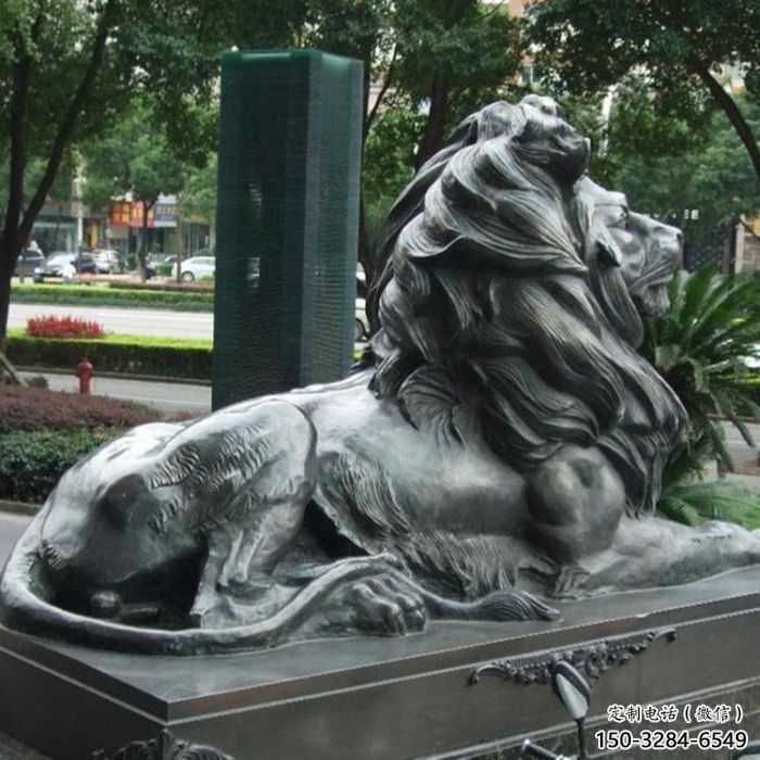 公園獅子雕塑定做，小區(qū)擺件，鑄銅趴獅雕塑制作
