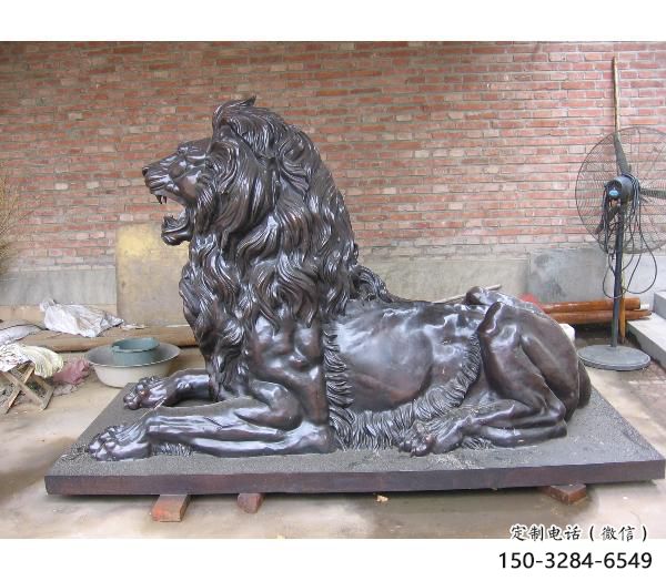 園林獅子雕塑觀賞型，美陳雕塑，大型趴獅雕塑展品