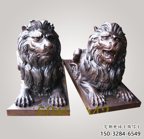 制造獅子雕塑廠家，鑄銅組合，趴獅雕塑工程制作