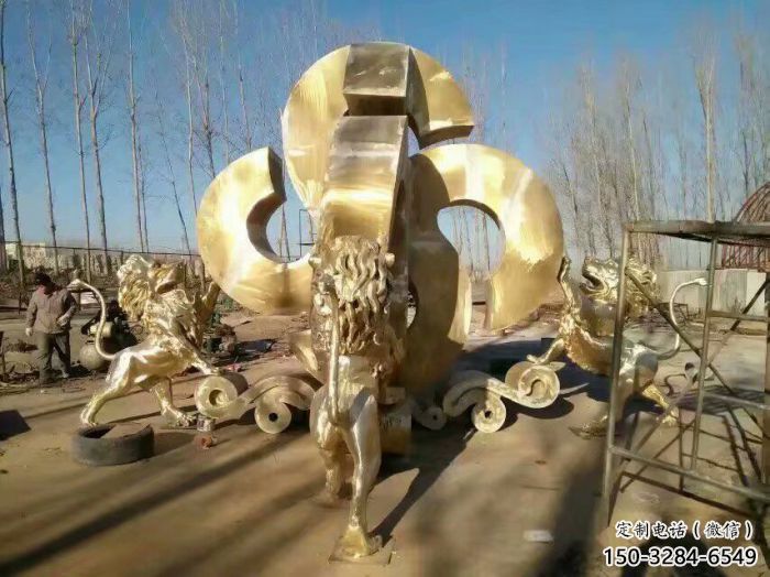 景觀獅子雕塑訂做，街景小品，戶外走獅雕塑制作