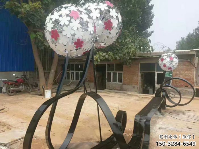 蒲公英坐凳雕塑制作，幾何原理方案，烤漆坐凳雕塑