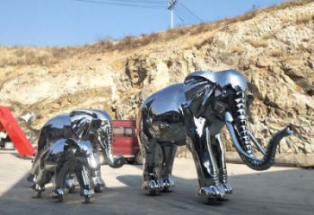 鏡面大象雕塑廠家，動物景觀雕塑，不銹鋼動物雕塑供應