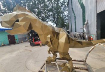 景觀恐龍雕塑供應(yīng)，公園雕塑，金屬幾何恐龍雕塑制作