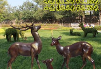 景觀小鹿雕塑選用，景區(qū)案例，純銅仿古雕塑制造商