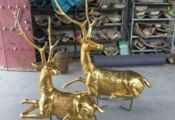 仿古馴鹿雕塑，鍍銅海洋雕塑，鍍銅工藝