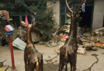 庭院馴鹿雕塑，鍍金歐式雕塑，網格形式
