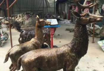 銅鹿雕塑，鑄銅動(dòng)物雕塑