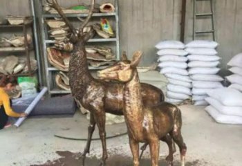 銅鹿雕塑，鑄銅動(dòng)物雕塑
