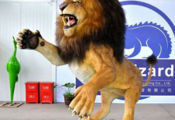 動物獅子雕塑廠家，仿真玻璃鋼景觀動物雕塑