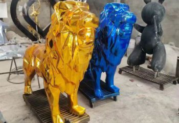 電鍍獅子雕塑精選，美陳雕塑，鍛造不銹鋼獅子雕塑通用