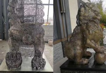 編織獅子雕塑定價，透雕動物雕塑，鏤空不銹鋼獅子雕塑