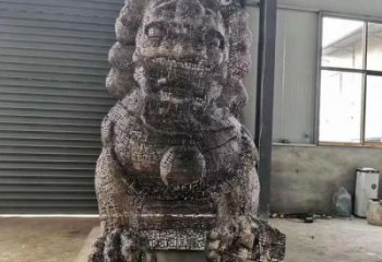 抽象獅子雕塑展品，鏤空工藝雕塑，不銹鋼獅子雕塑制作