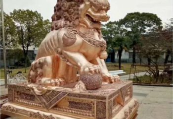 金屬獅子雕塑制作，黃銅鑄造，公共蹲獅雕塑優(yōu)選