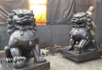 鑄銅獅子雕塑展品，景觀概念，黃銅蹲獅雕塑優(yōu)選