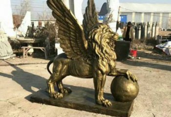 抽象獅子雕塑制造，動物美陳雕塑，仿銅飛獅雕塑展品