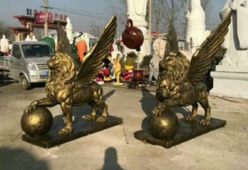 青銅獅子雕塑觀賞型，露天雕塑，戶外飛獅雕塑訂做