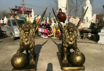 景觀獅子雕塑制造商，動(dòng)物雕塑，飛獅雕塑供給