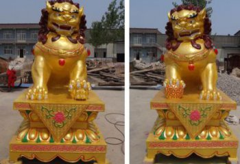 現(xiàn)代藝術(shù)獅子雕塑展品，室外軟裝，鎏金獅子雕塑訂做