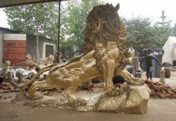 大型獅子雕塑精品，標(biāo)識雕塑，鑄銅走獅雕塑選用