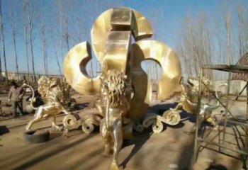 景觀獅子雕塑訂做，街景小品，戶外走獅雕塑制作