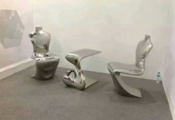 幾何坐凳雕塑，鏡面工藝，不銹鋼坐凳雕塑廠家