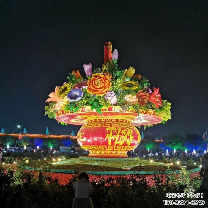 街道花籃雕塑，鍛造景觀雕塑，古銅效果