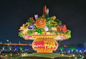 街道花籃雕塑，鍛造景觀雕塑，古銅效果