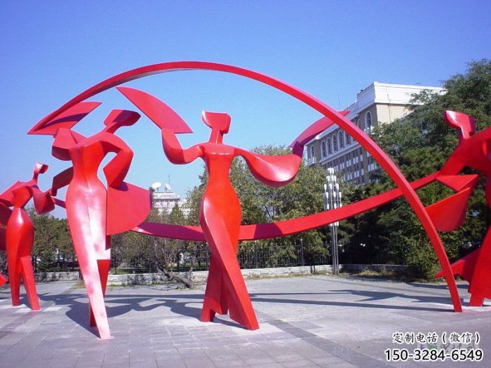 儋州扭秧歌雕塑，民俗舞蹈雕塑，不銹鋼抽象音樂(lè)人雕塑