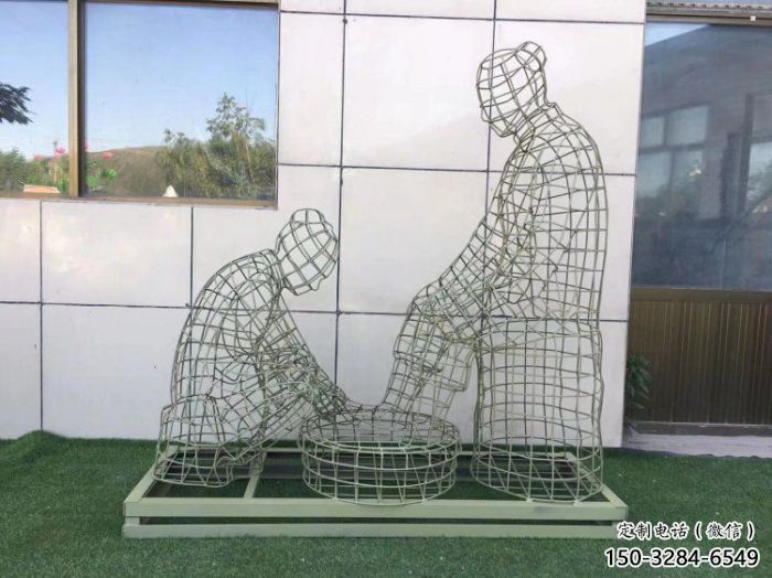 眉山鏤空洗腳雕塑制作，園林裝飾，鐵藝孝道人物雕塑