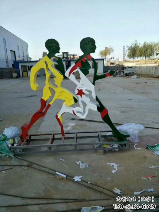 比如賽跑雕塑，鏤空工藝制作，不銹鋼烤漆體育人物雕塑