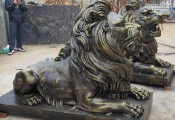 克拉瑪依大型趴獅雕塑，仿銅動物雕塑，玻璃鋼獅子雕塑制作