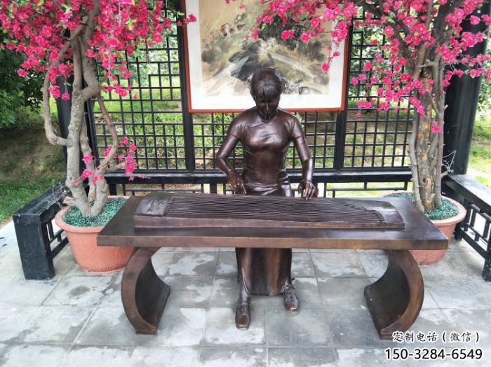 九龍坡彈古箏雕塑廠家，景觀概念，民俗人物雕塑通用
