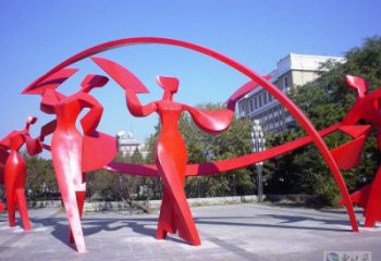 官渡扭秧歌雕塑，民俗舞蹈雕塑，不銹鋼抽象音樂(lè)人雕塑
