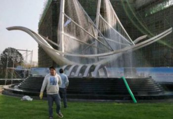 北碚帆船噴泉雕塑，水景水秀組合，旱地帆船噴泉雕塑廠家